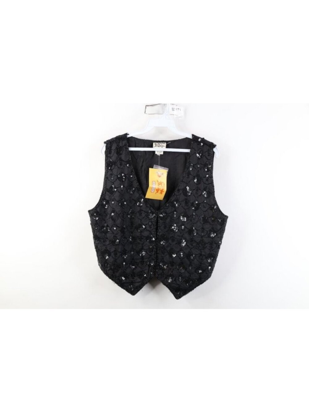 Deadstock Vtg 90s Streetwear Womens Large Beaded Sequin Silk Evening Vest Jacket